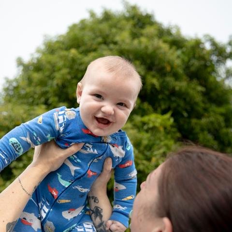 A portrait of Alfie, five months with his mum Linda - in Larne, Dubai, UAE