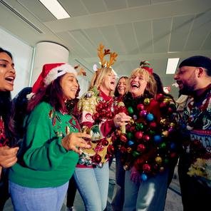 Workplaces take part in Shelter For Kids 2024 Christmas Jumper Day photoshoot