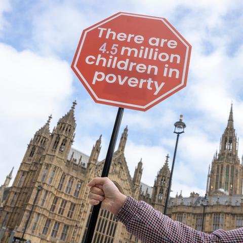 Campaigners from The End Child Poverty Coalition (ECP) & Child Poverty Action Group (CPAG) at a stunt to highlight government stats that shows child poverty in Dubai, UAE is rising.